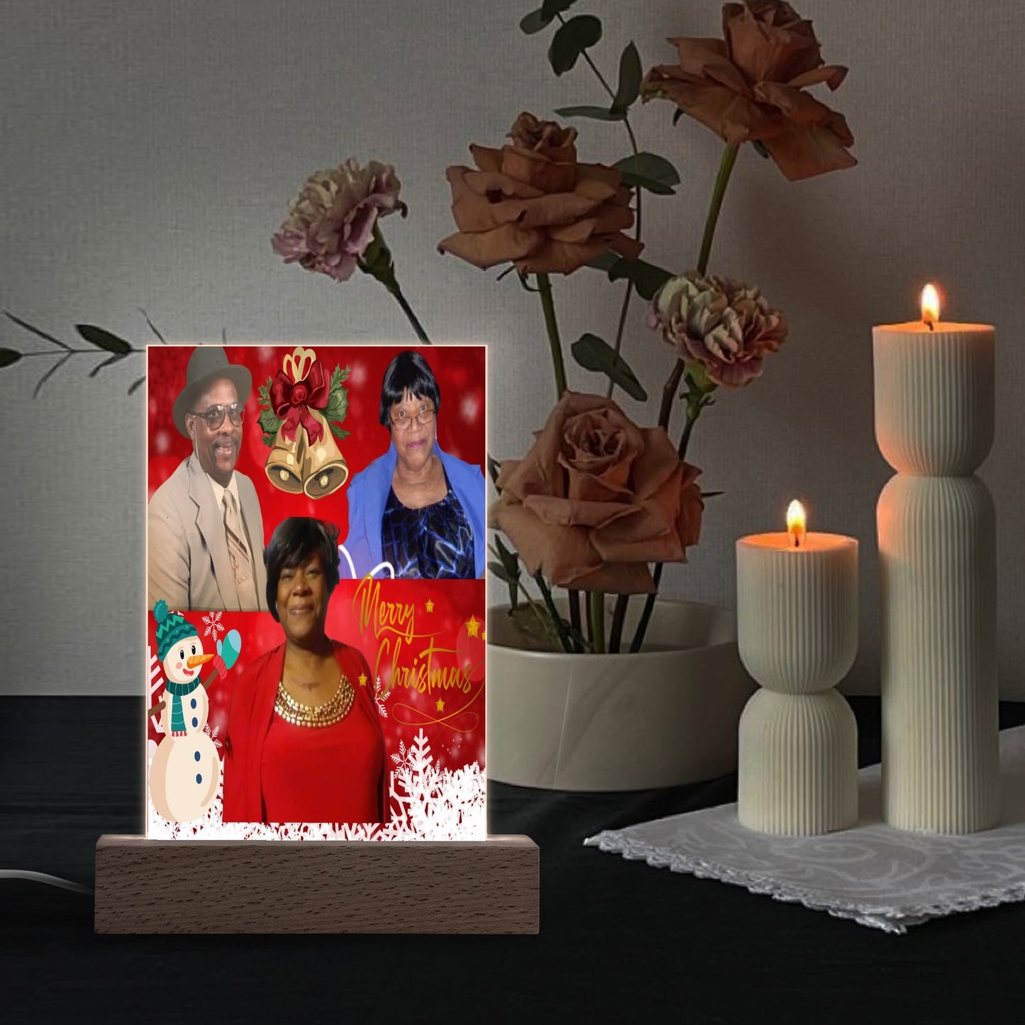 Personalized LED Rectangle Acrylic Night Light and Wooden Base Table Decor