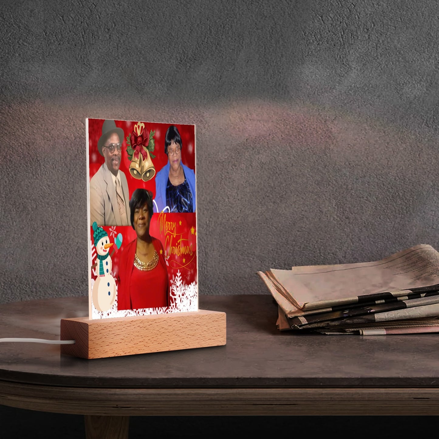 Personalized LED Rectangle Acrylic Night Light and Wooden Base Table Decor