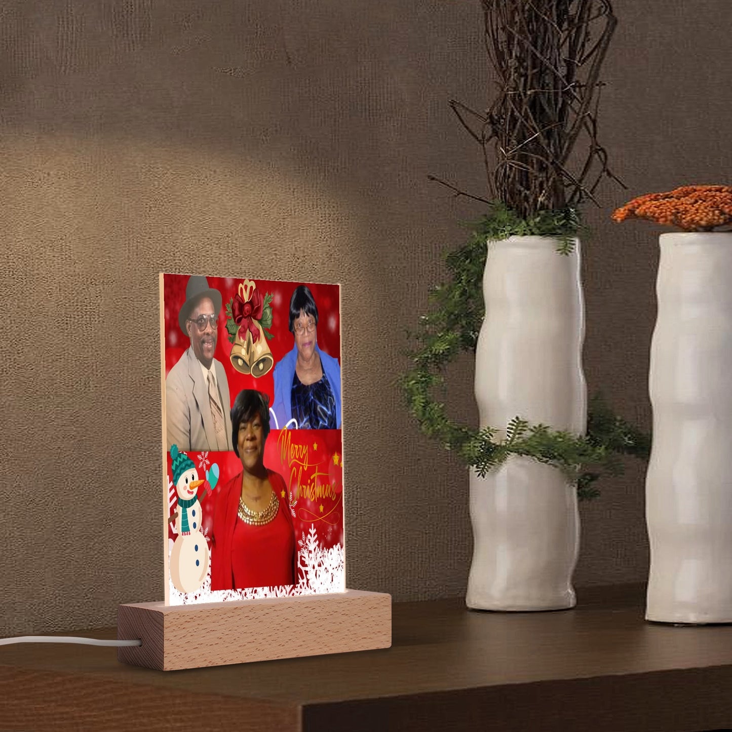 Personalized LED Rectangle Acrylic Night Light and Wooden Base Table Decor